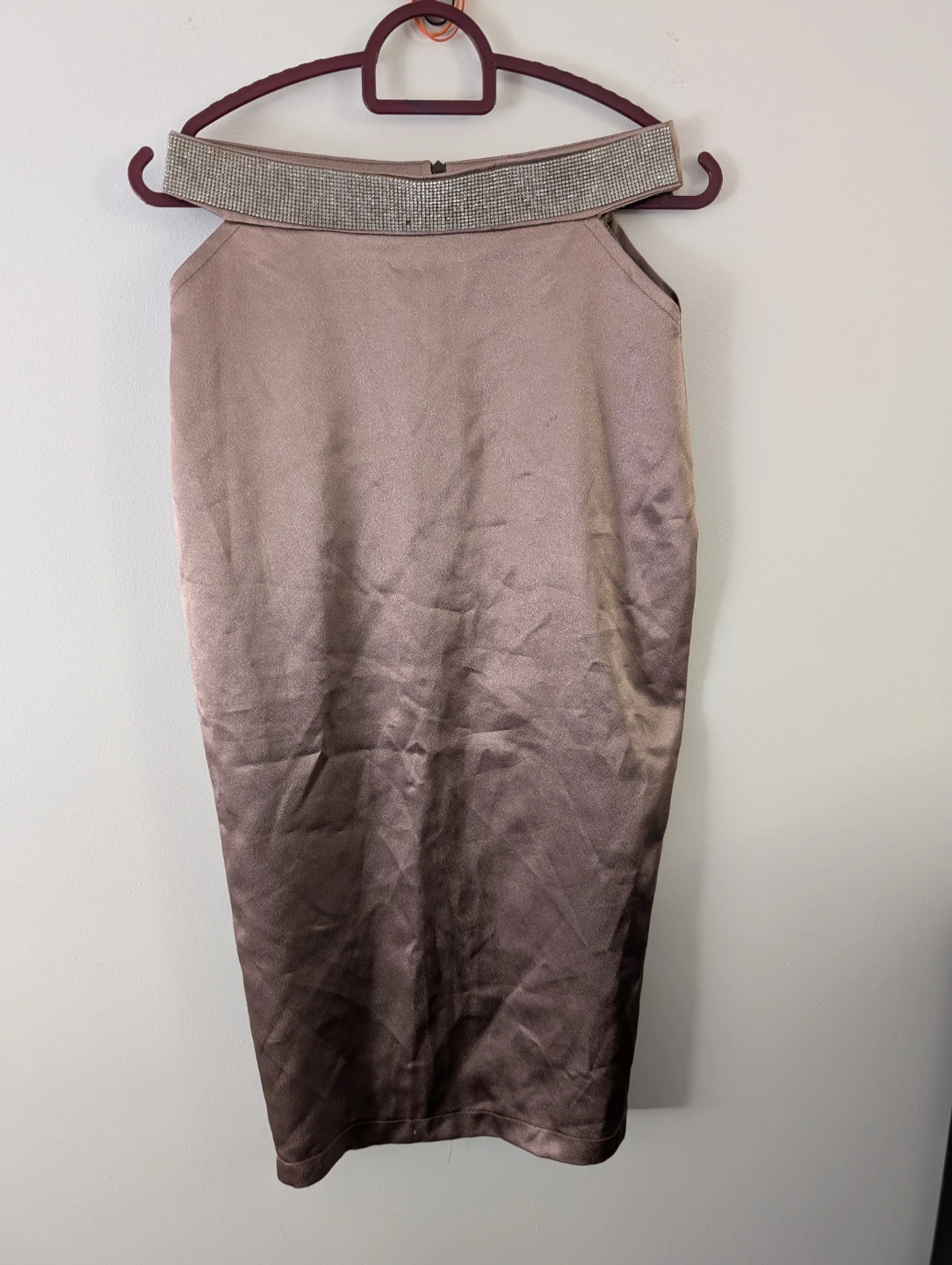 Sparkly Embellished Off-the-Shoulder Satin Women's Midi Dress