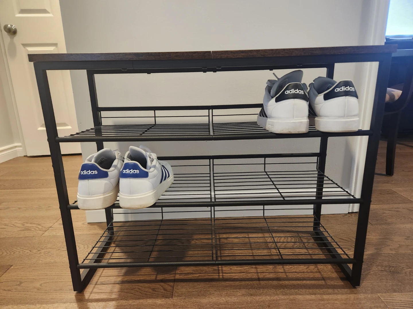 Industrial Style 3-Tier Shoe Rack with Wood Top