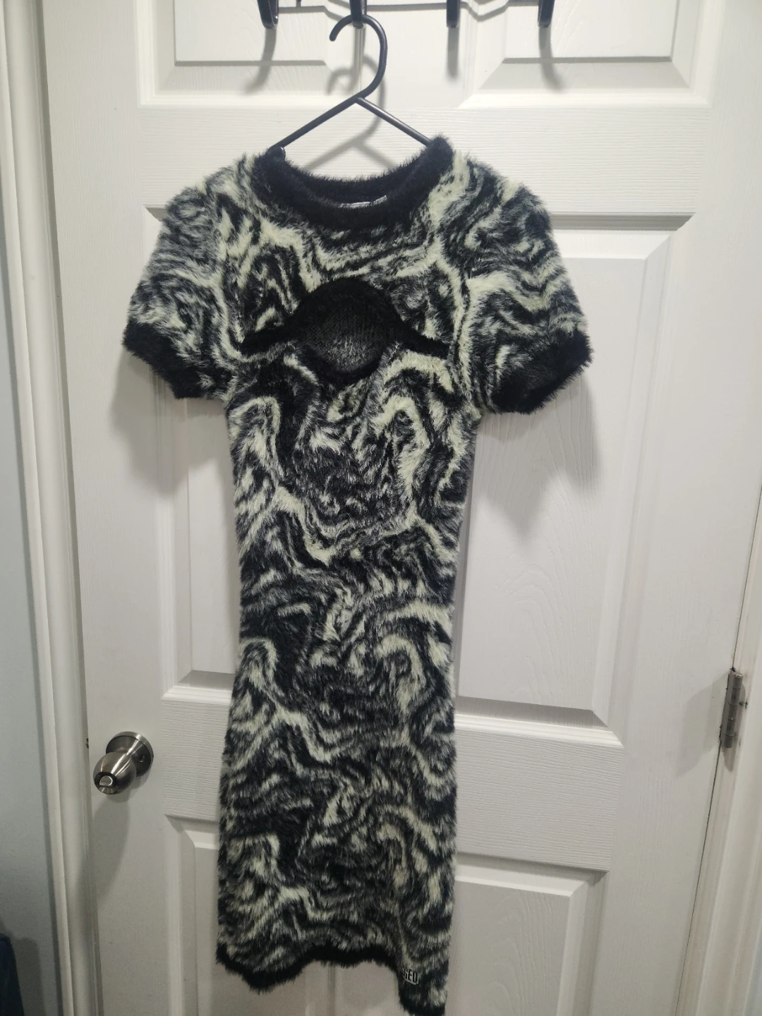 Fuzzy Black and White Print Mini Dress