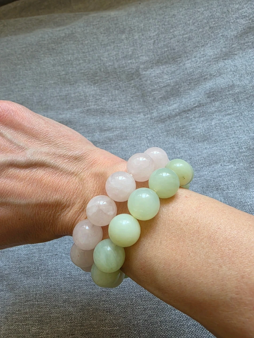 Set of 2 Crystal Gemstone Beaded Bracelets - Rose Quartz & Jade - photo 2