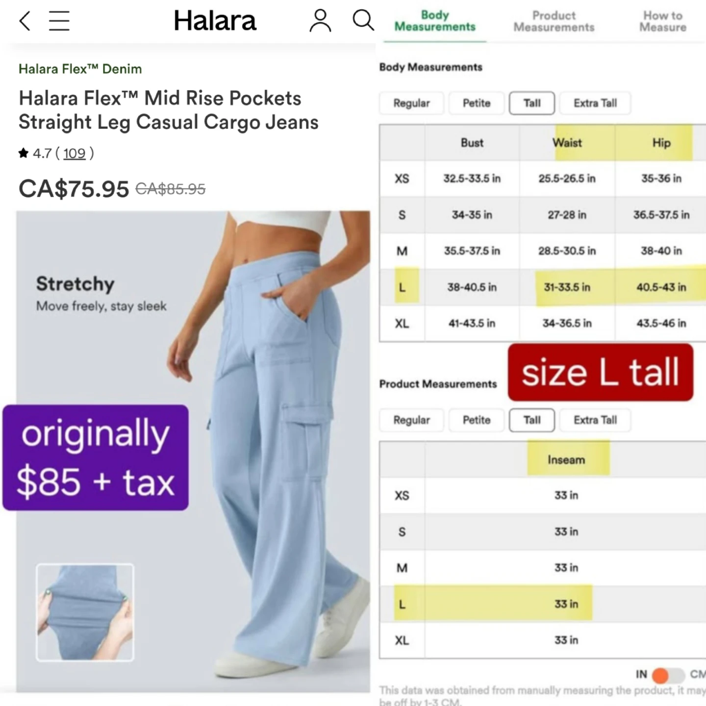 Halara Jeans - NEW - cargo pants size L tall - photo 2
