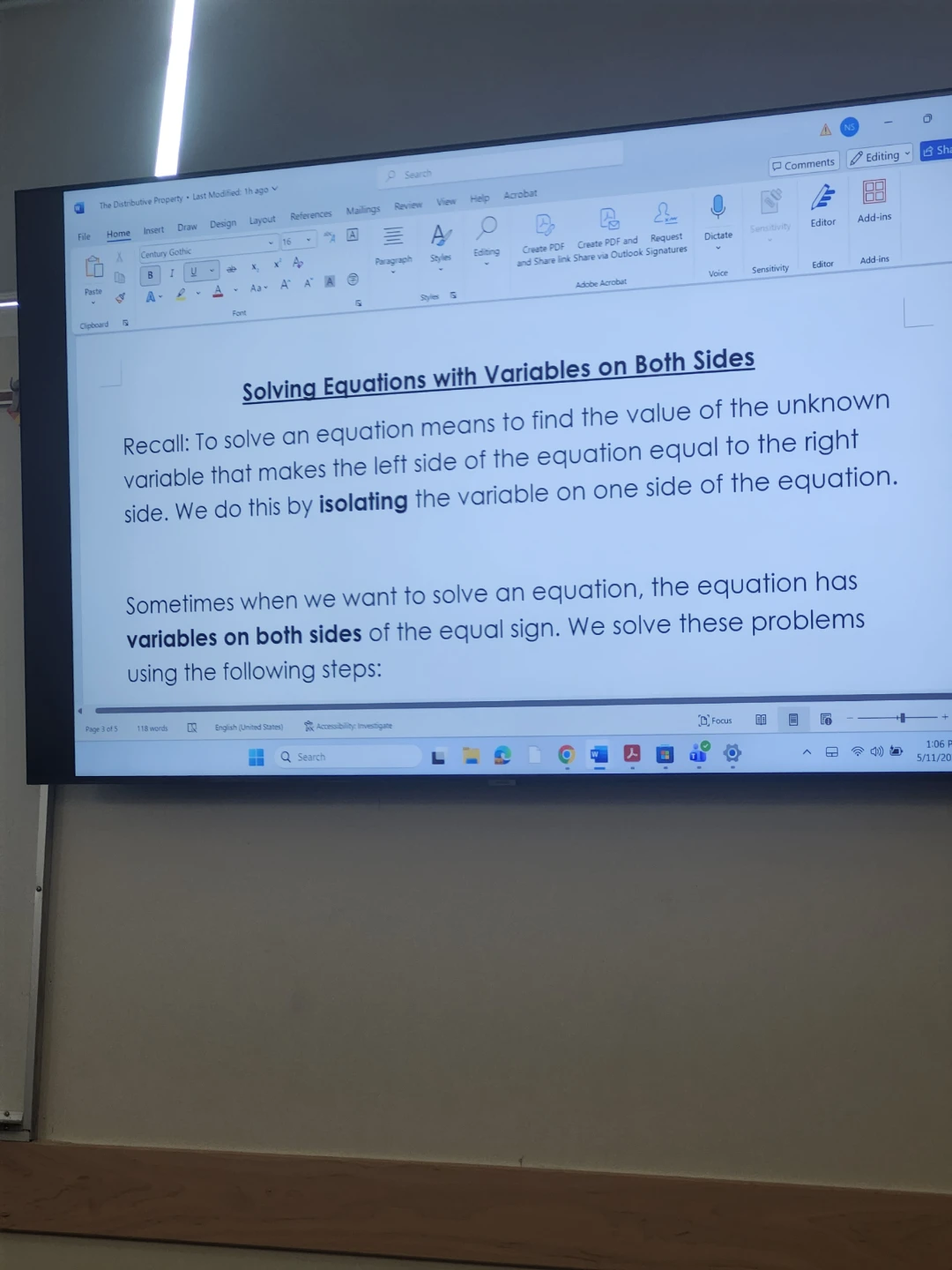 Solving Equations with Variables on Both Sides Presentation