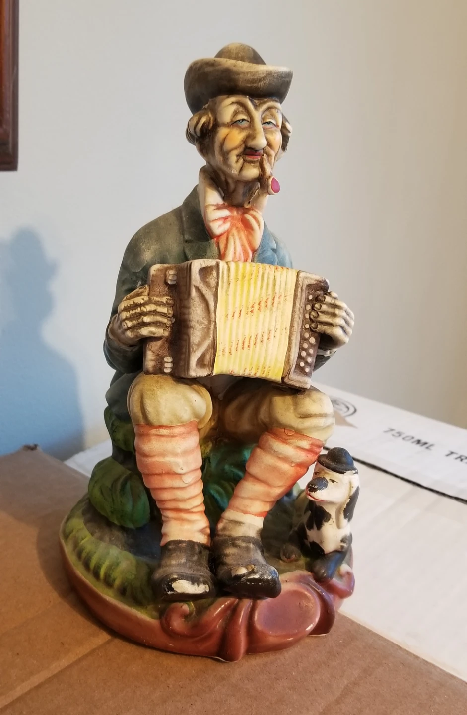 Vintage Ceramic Accordion Player Figurine with Dog