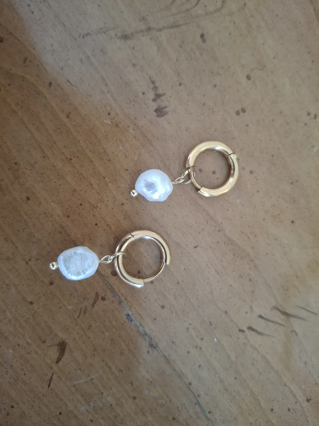 Gold Tone Hoop Earrings with Pearl Drops