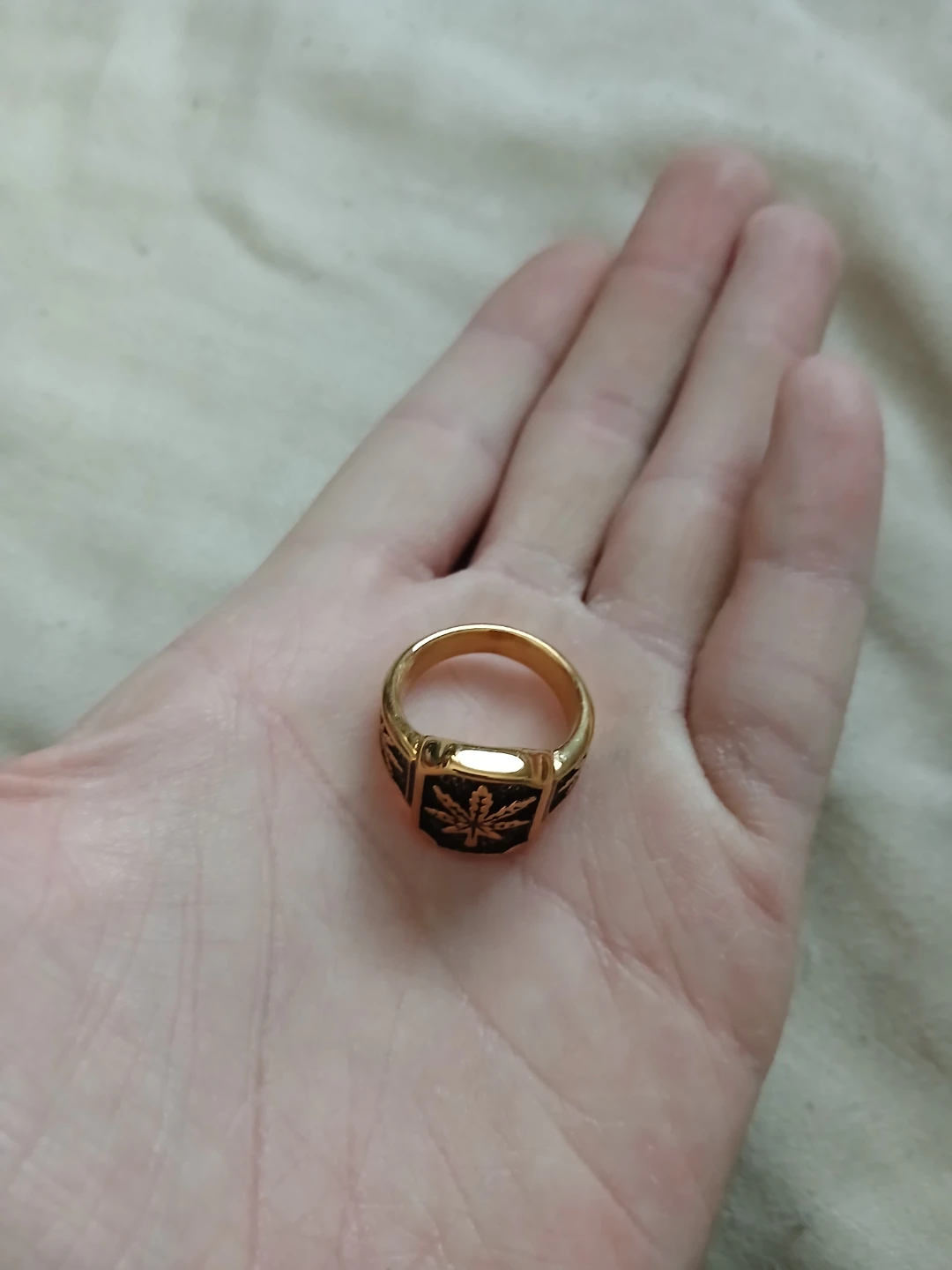 18K Gold Plated 316L Stainless Steel Leaf Ring - photo 4
