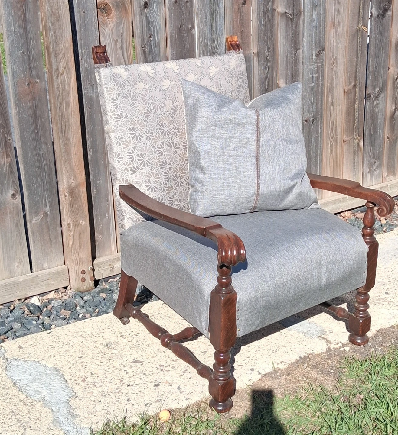 New upholstery on antique solid oak chair - photo 2