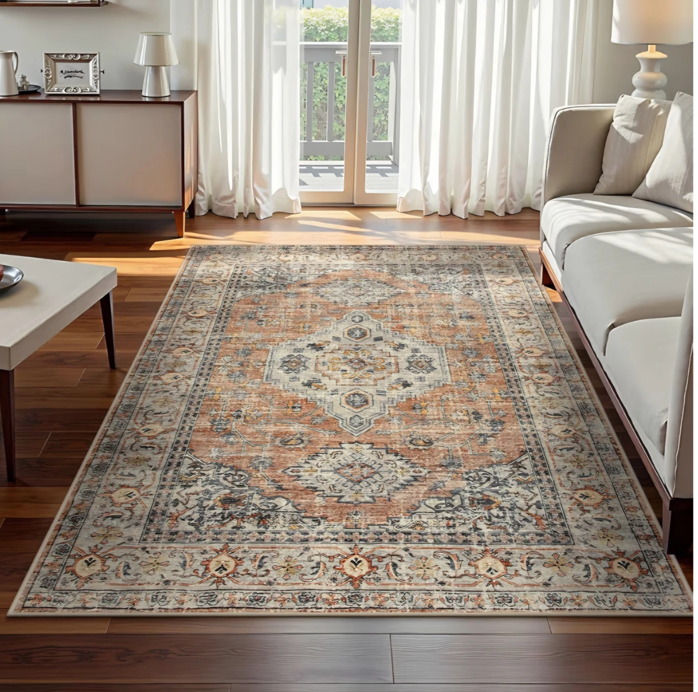 Distressed Medallion Area Rug