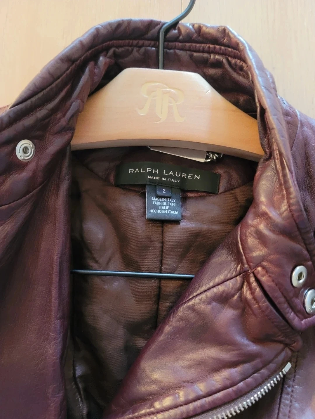 Ralph Lauren Burgundy Leather Quilted Moto Jacket Size 2 - photo 2