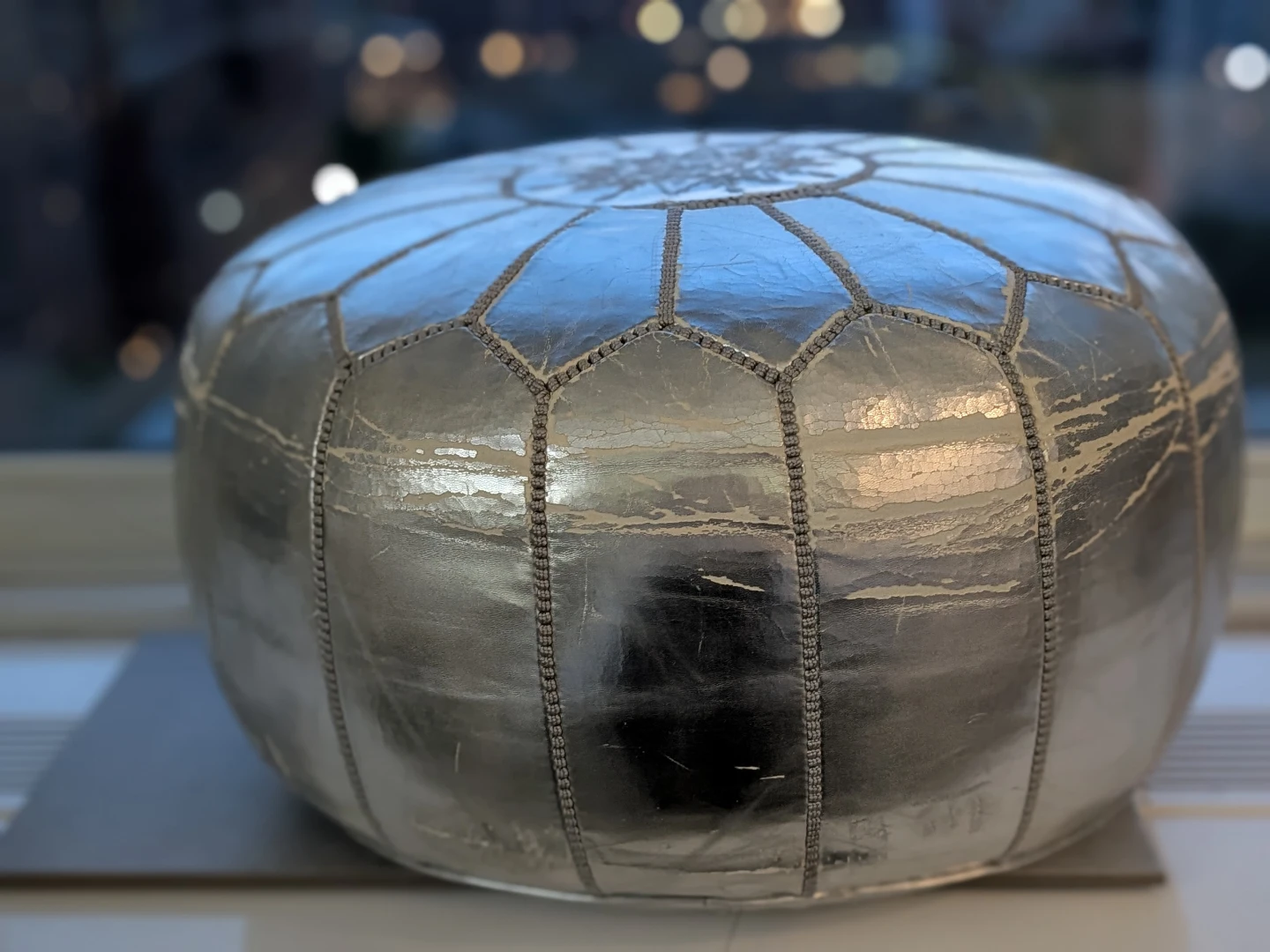 Silver Moroccan Pouf Ottoman - photo 3