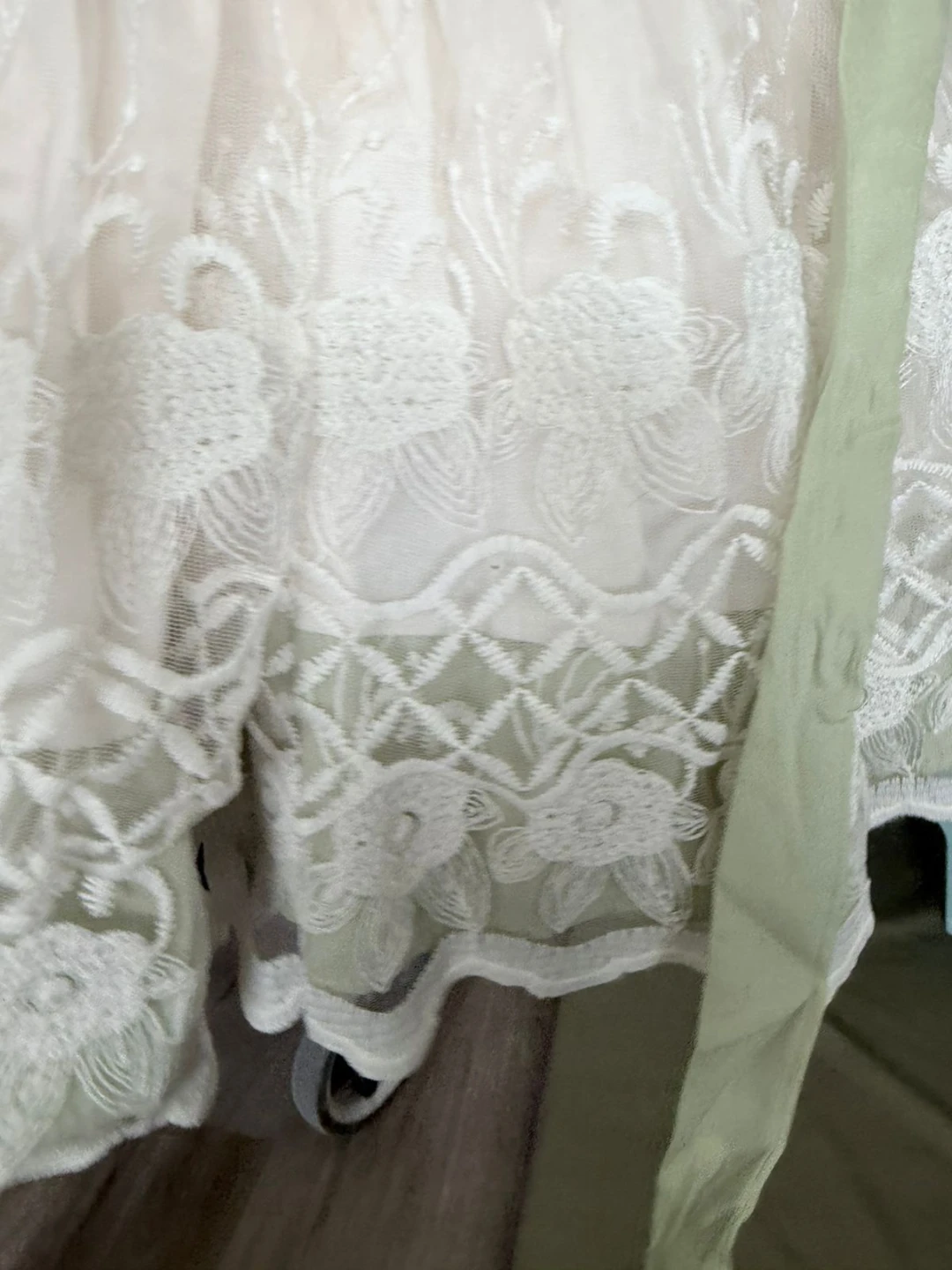 Baby Girl White Lace Dress with Sage Green Sash - photo 3