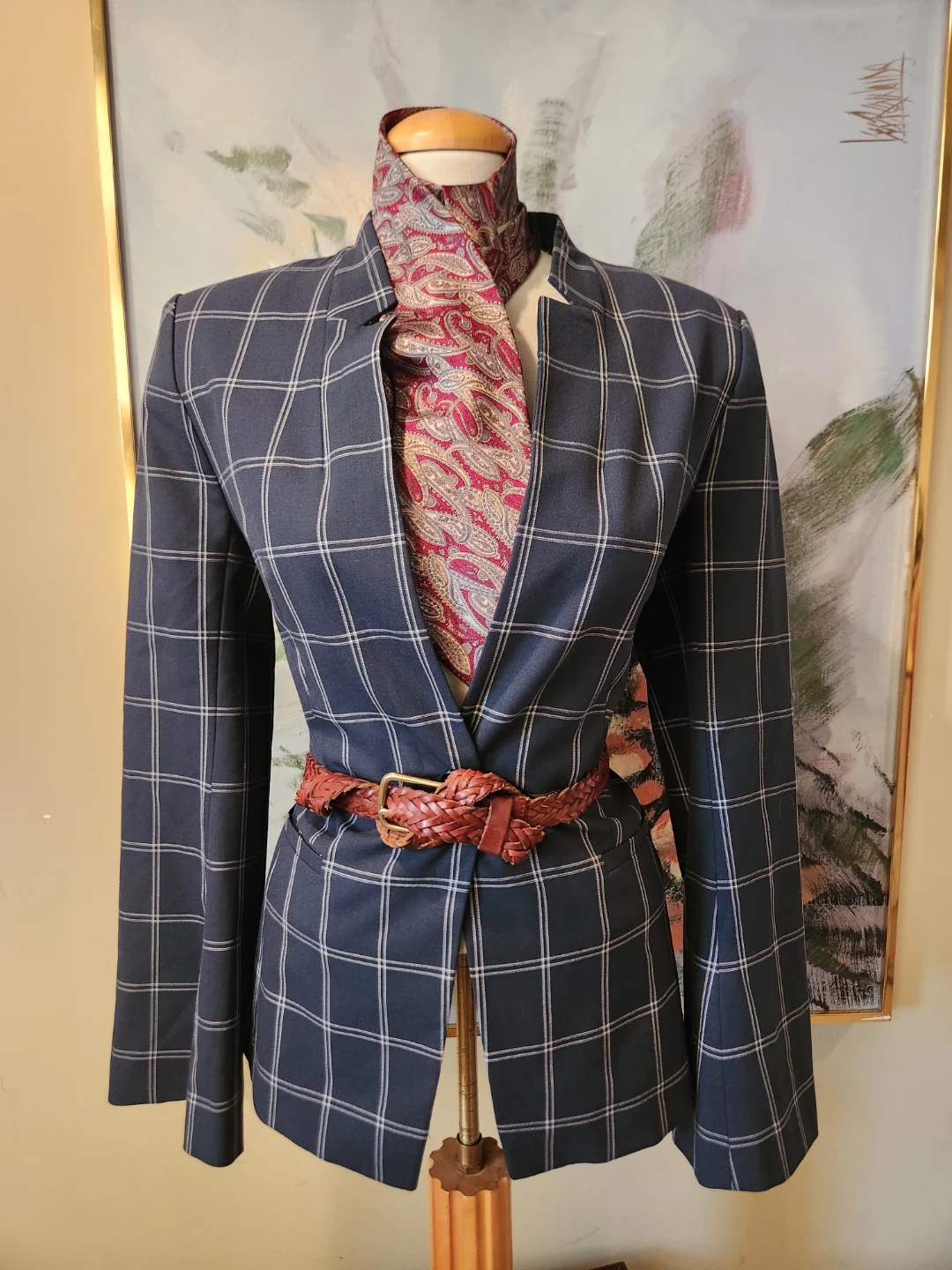 Banana Republic bell sleeve Blue Plaid Blazer