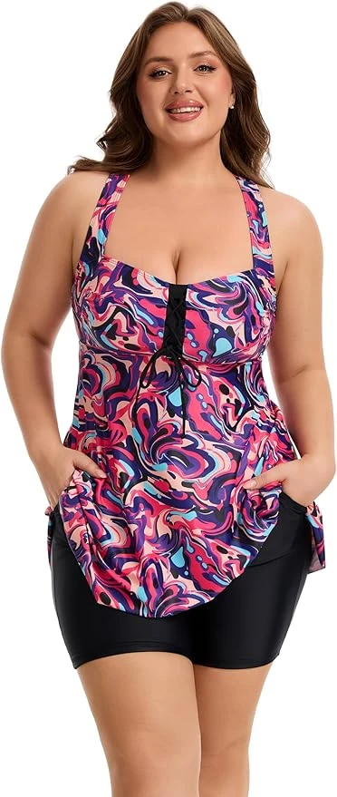 Plus Size Women's Tankini Swimsuit with Shorts - photo 5