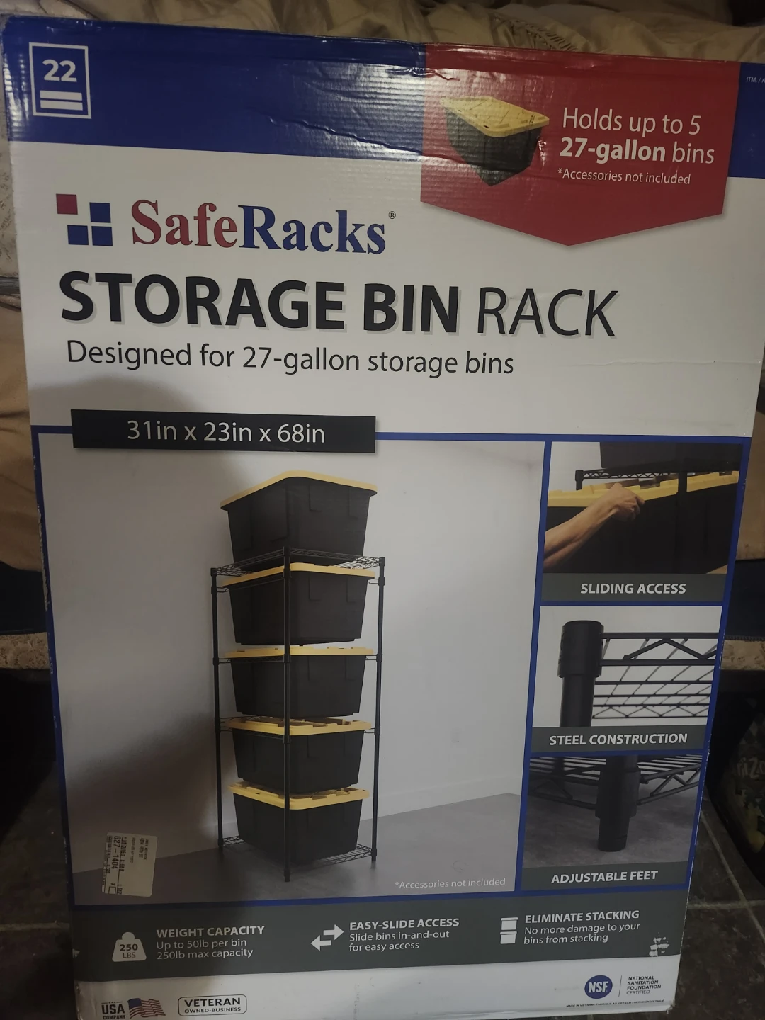 SafeRacks Storage Bin Rack - 31in x 23in x 68in