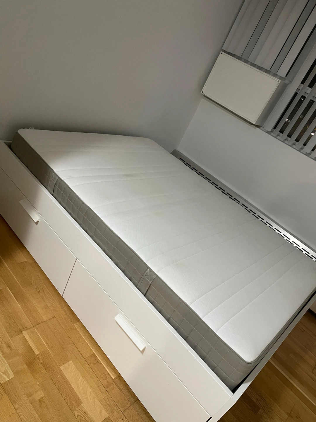 White double Storage Bed Frame with Drawers and mattress - photo 2