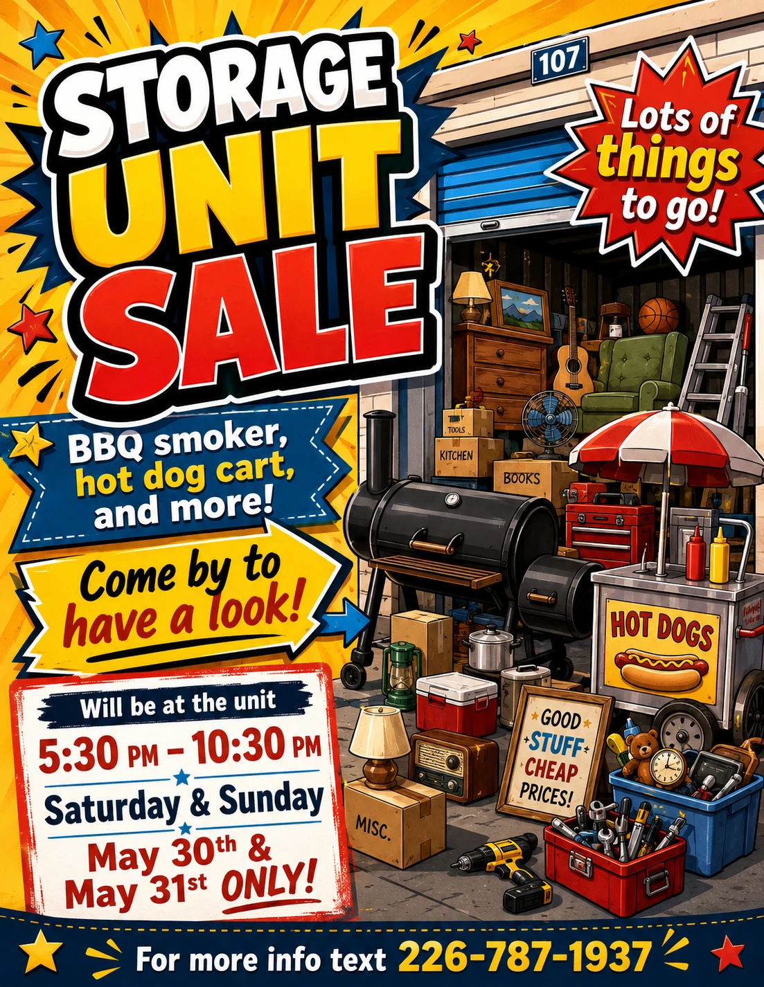 Storage Unit Sale - BBQ Smoker, Hot Dog Cart & More!