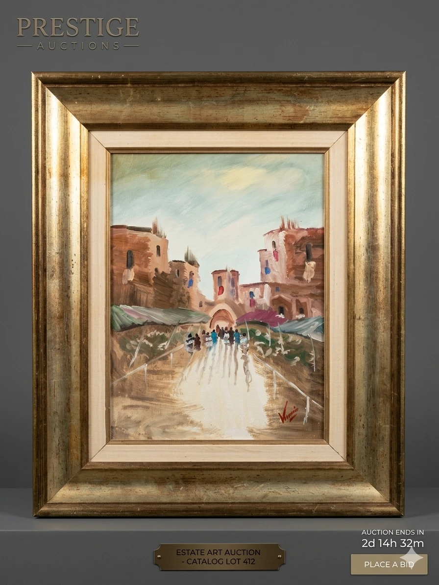 Vintage Mid-Century Italian Impressionist Street Market