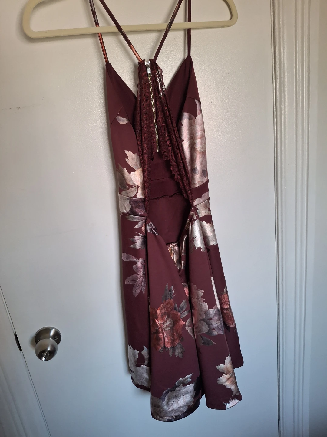 Burgundy Floral Print Fit and Flare Dress - photo 3