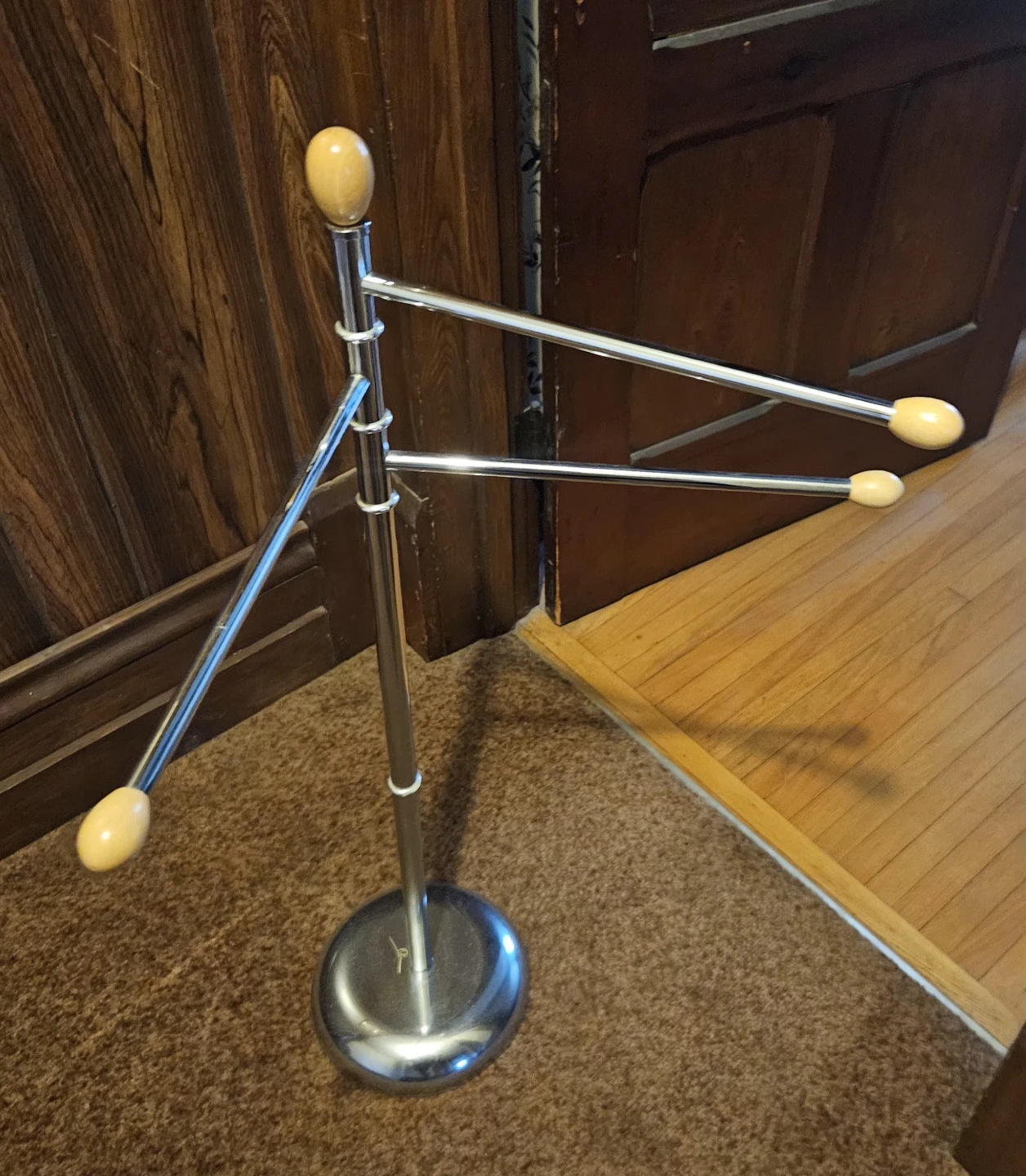 Chrome and Wood Towel Rack