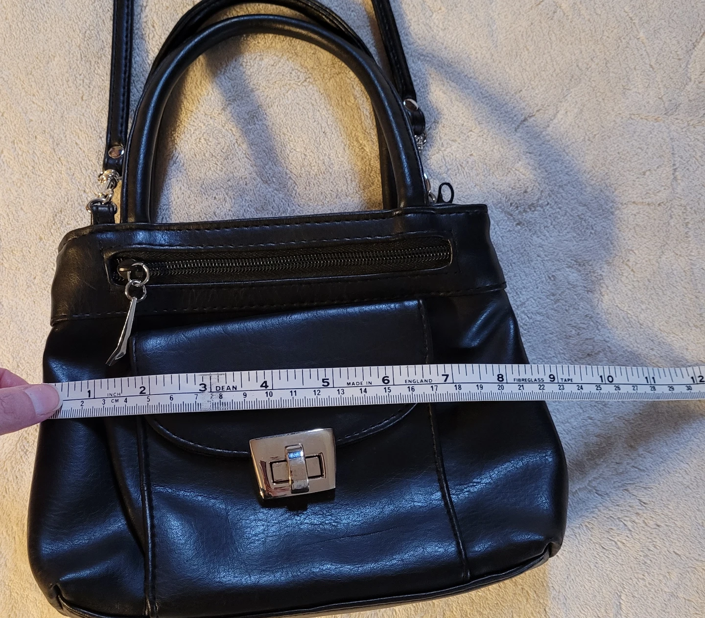 Black Faux Leather Handbag with Shoulder Strap - photo 4