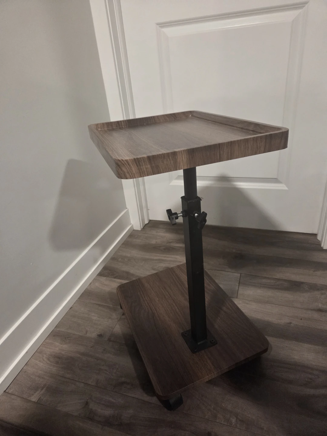 Adjustable Height Walnut Brown Table with Swivel Tray, on wheels - photo 2