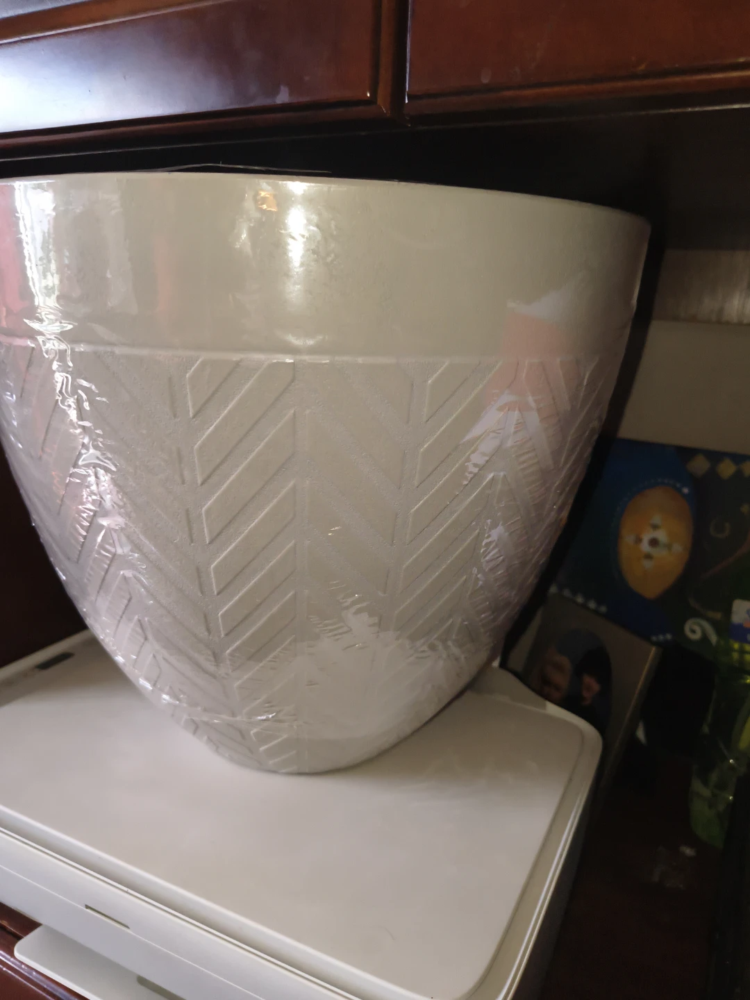 White Ceramic Planter with Chevron Pattern - photo 2
