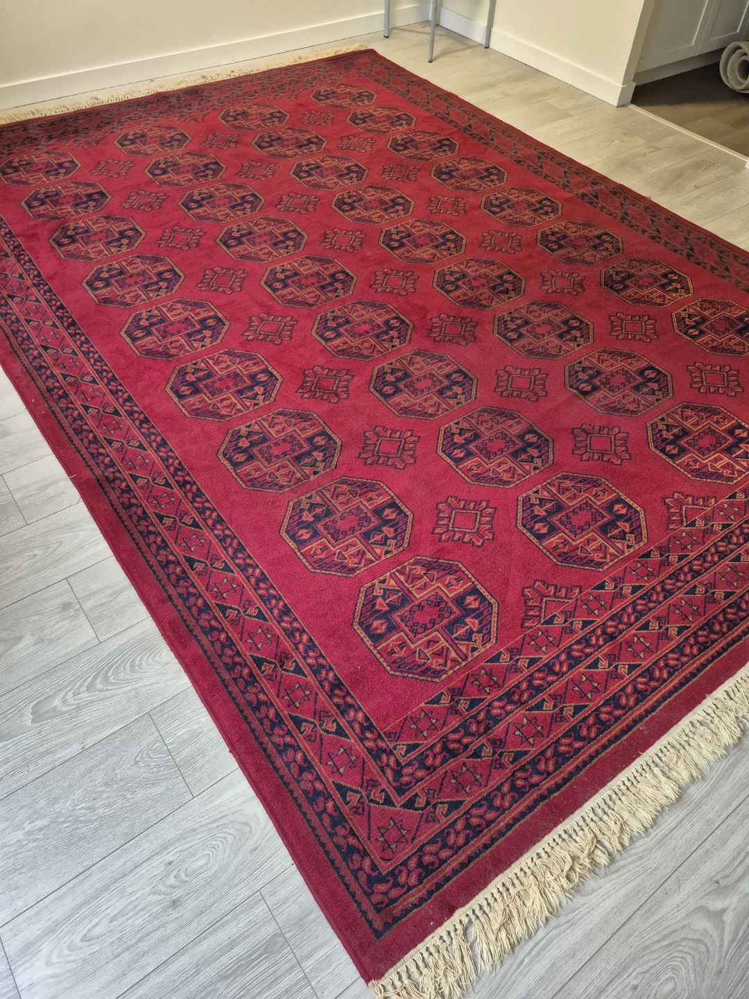 Bokhara Style Persian Rug Deep Crimson Red - photo 3