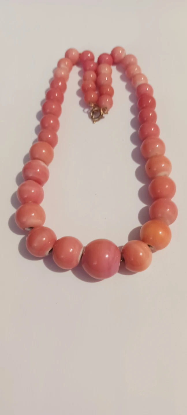 Pink Salmon Coral Color Ceramic Beads Necklace w/Gold tone Clasp