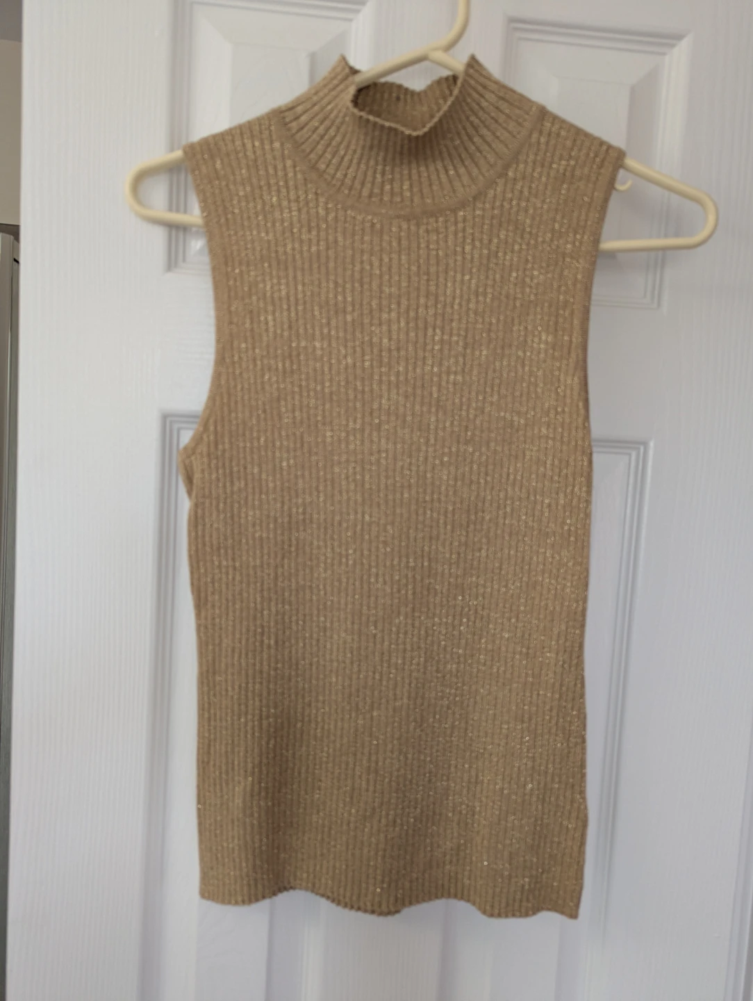 Laura Women's Ribbed Sleeveless Mock Neck glitter Top