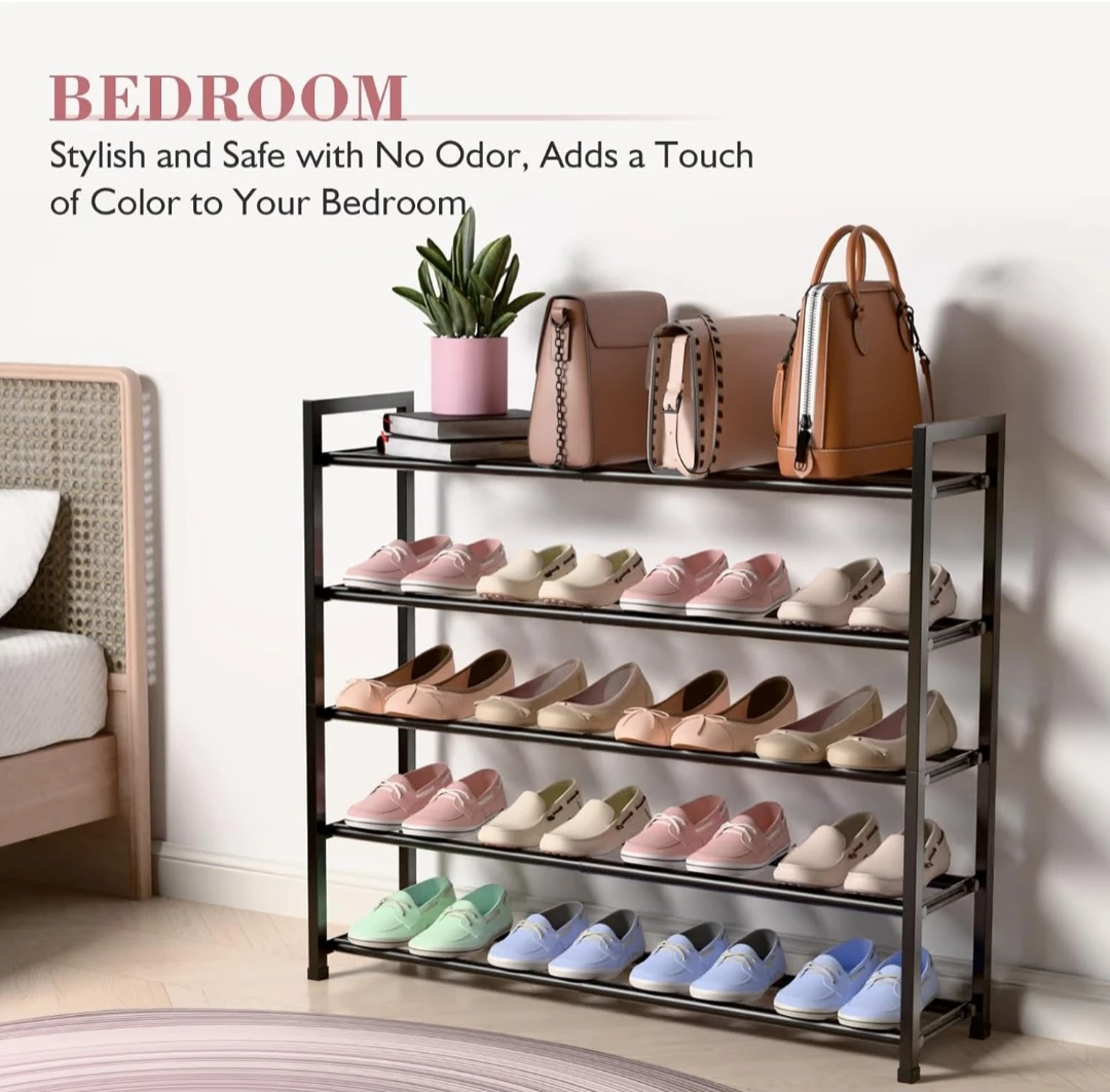 Expandable 5-Tier Shoe Rack - Black Metal - photo 4