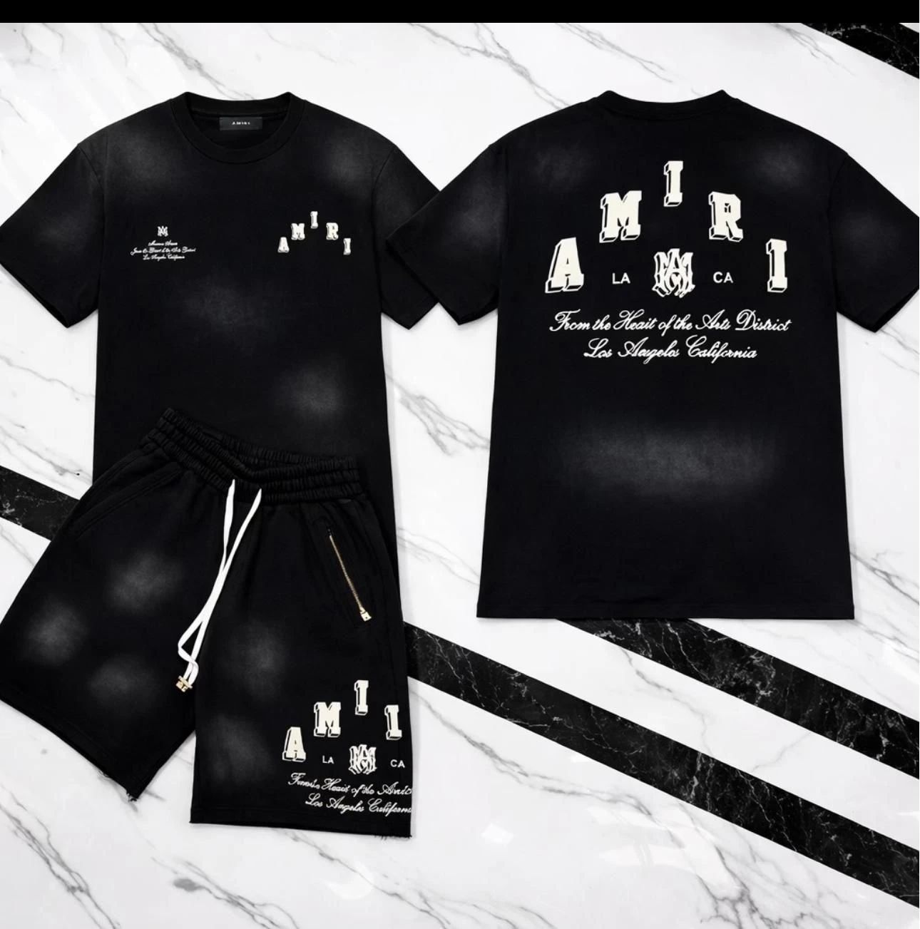 Amiri Black Washed T-Shirt and Shorts Set - photo 2