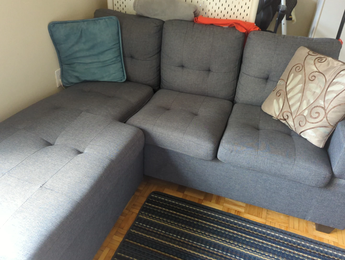 Grey Sectional Sofa with Cup Holder