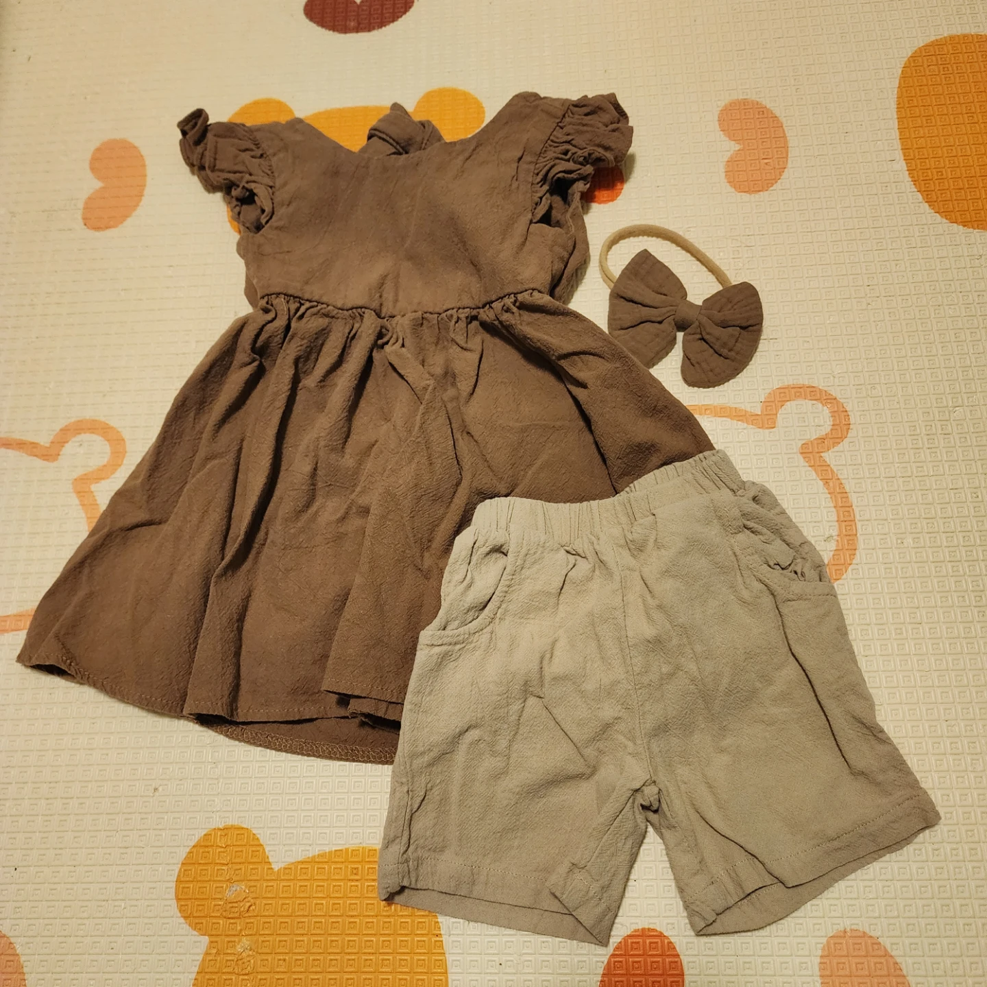 Kids Dress, Shorts & Headband Set - Brown