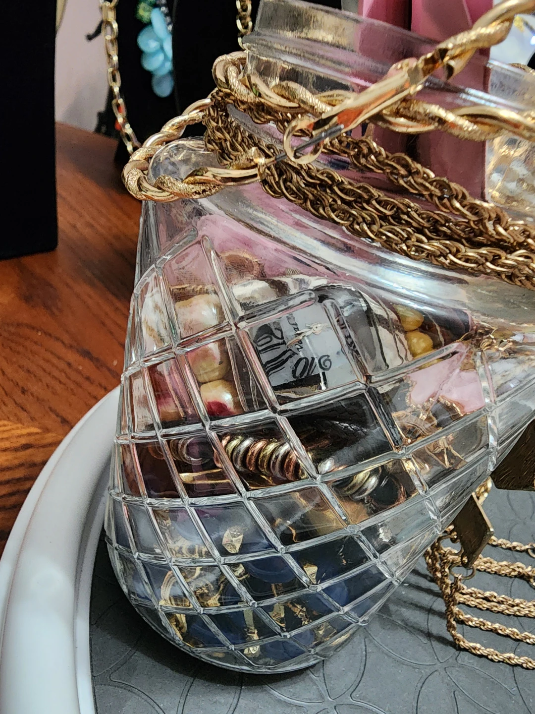 Assorted Gold Tone Costume Jewelry in Glass Jar - photo 3