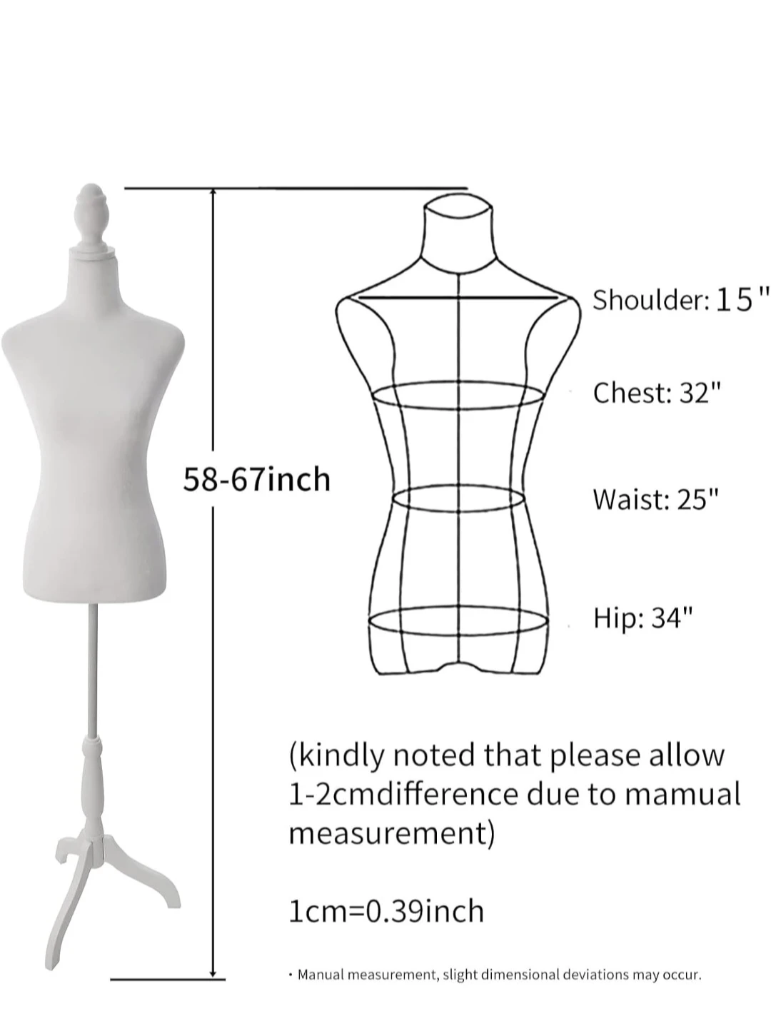 White Mannequin Dress Form with Adjustable Stand - photo 4