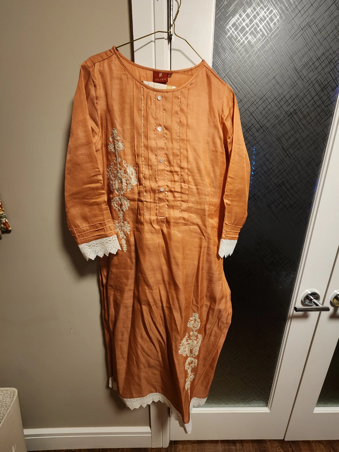 Orange Embroidered Kurta with Dupatta Set