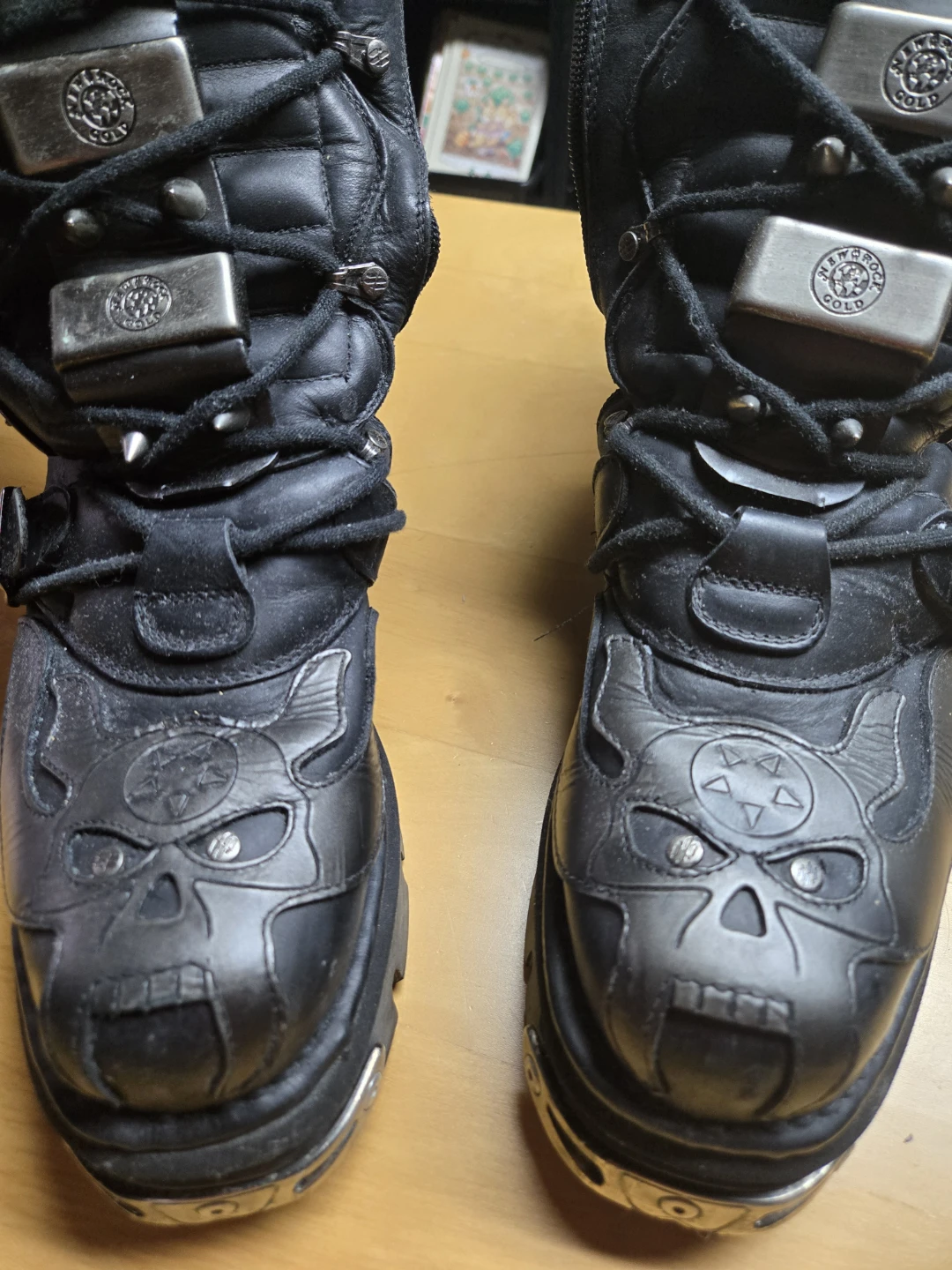 New Rock Black Leather Skull Boots