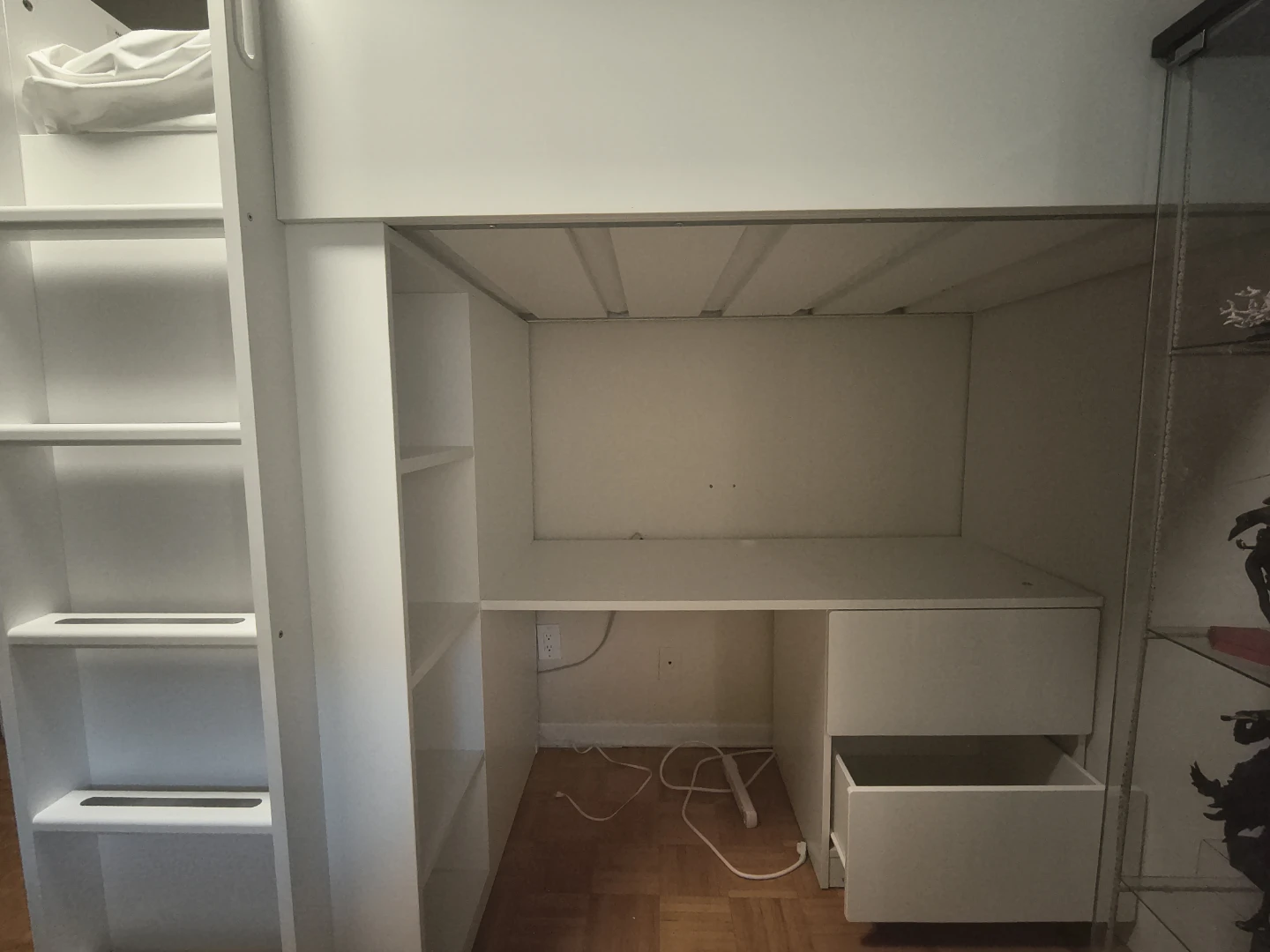 IKEA White Loft Bed with Desk and Storage