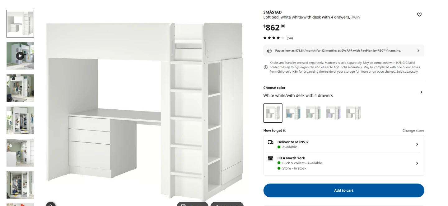 IKEA White Loft Bed with Desk and Storage - photo 5