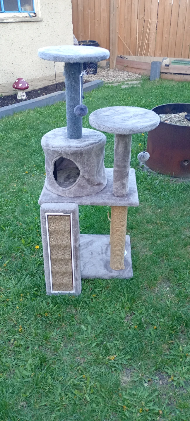 Grey Cat Tree Condo with Scratching Pad