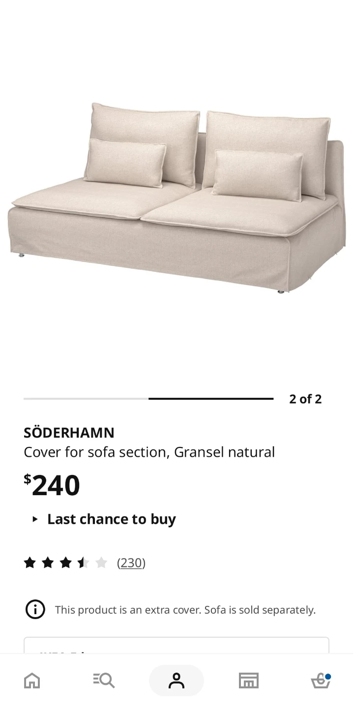 IKEA Soderhamn Sofa Cover Sofa Section Gransel natural