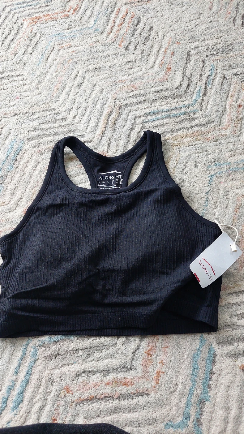 Along Fit Black Seamless Ribbed Longline Sports Bra