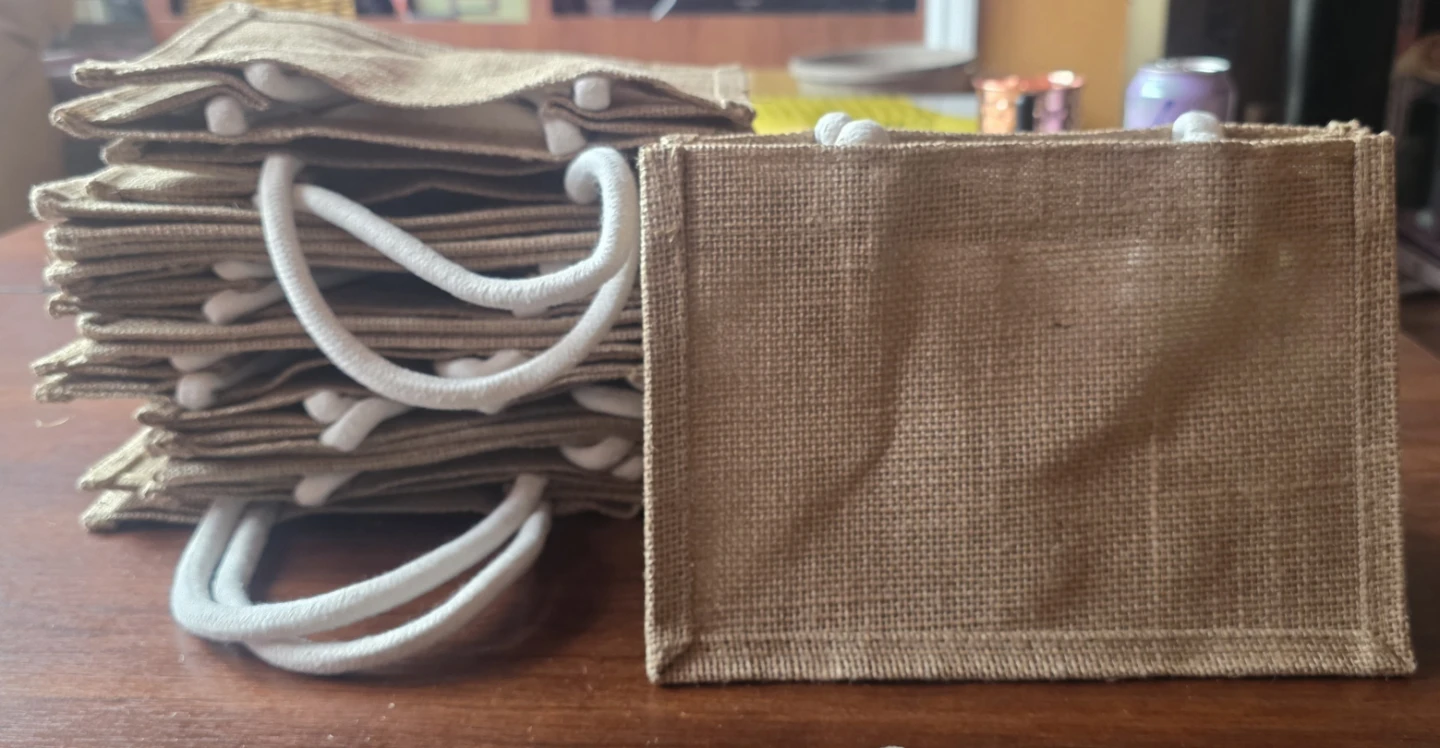 Set of 12 Burlap Gift Bags with Rope Handles