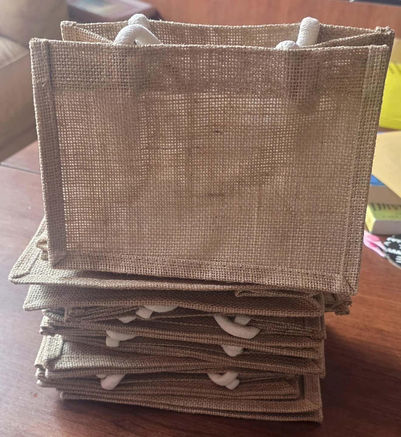 Set of 12 Burlap Gift Bags with Rope Handles - photo 2