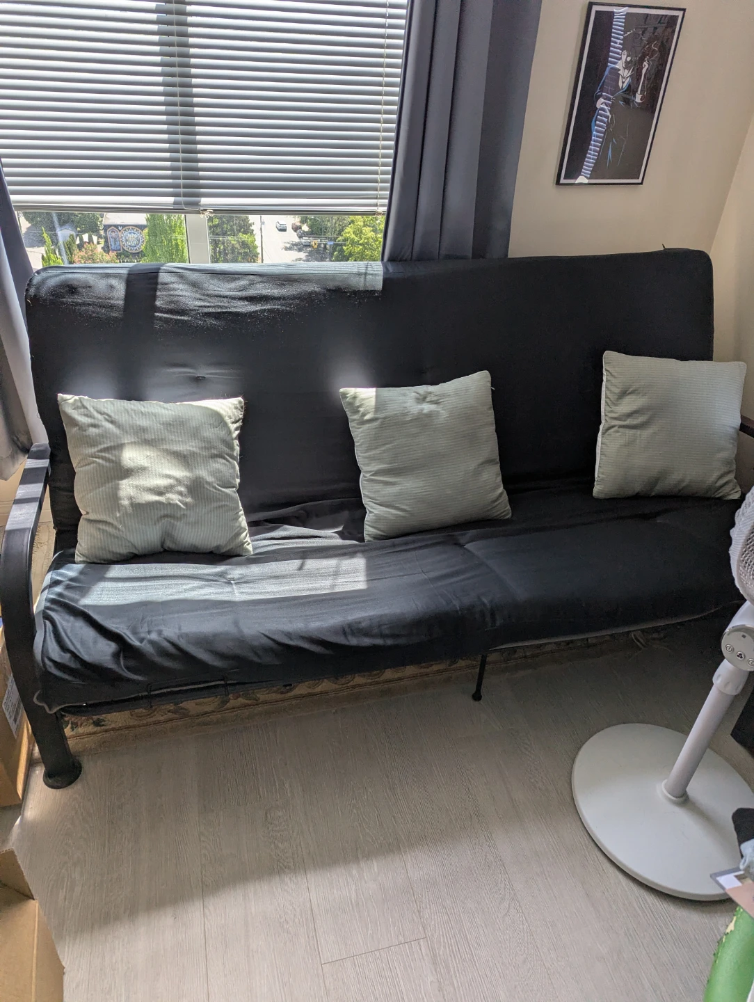 Black Futon Sofa Bed  w Pillows - photo 2