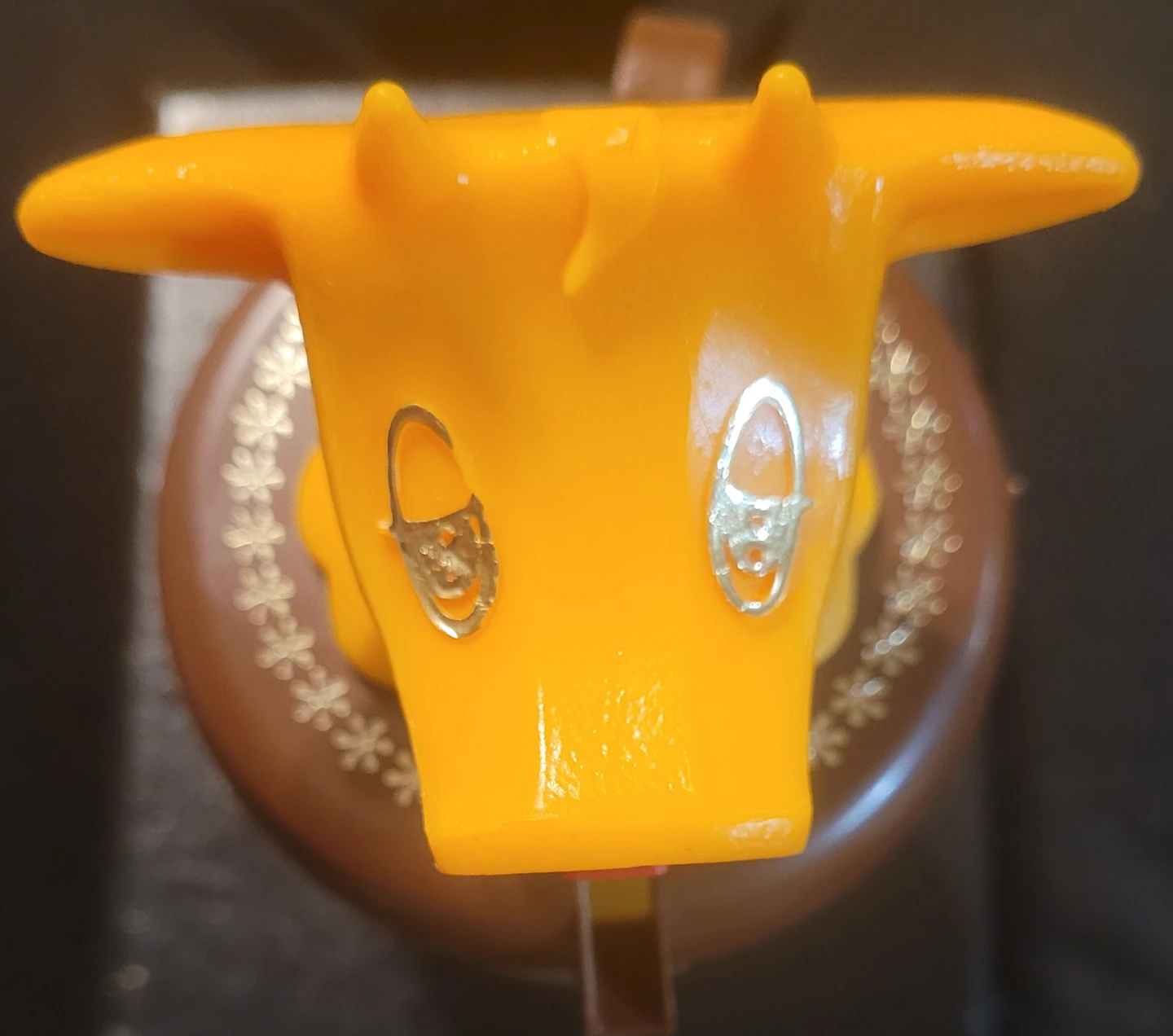 Vintage Yellow Cow Toy with Farm Scene Container