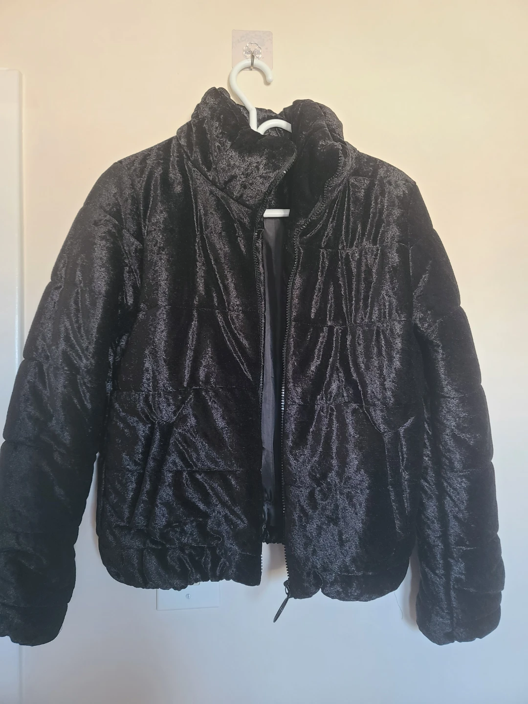 Black Velour Puffer Jacket