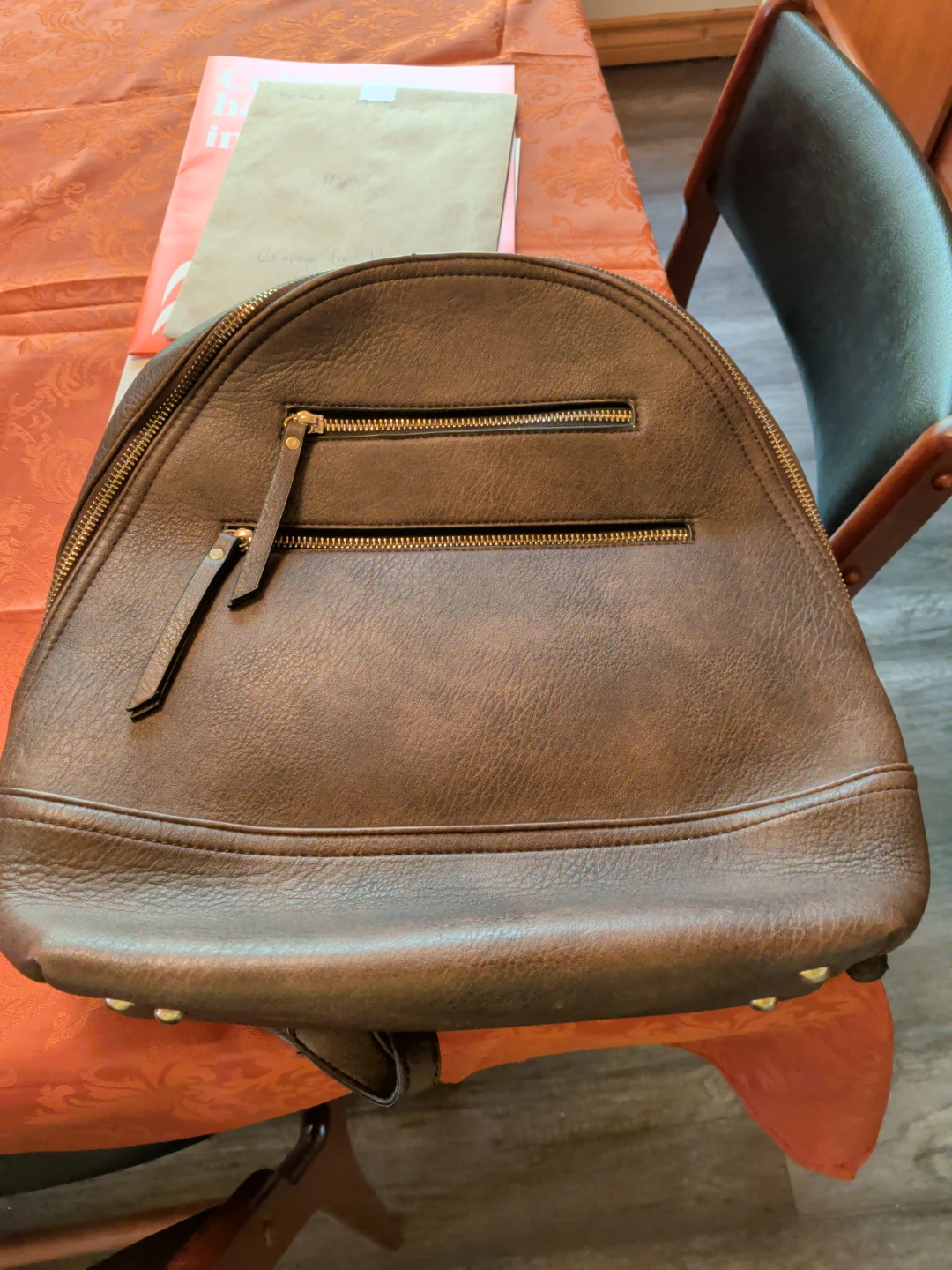Brown Faux Leather Backpack