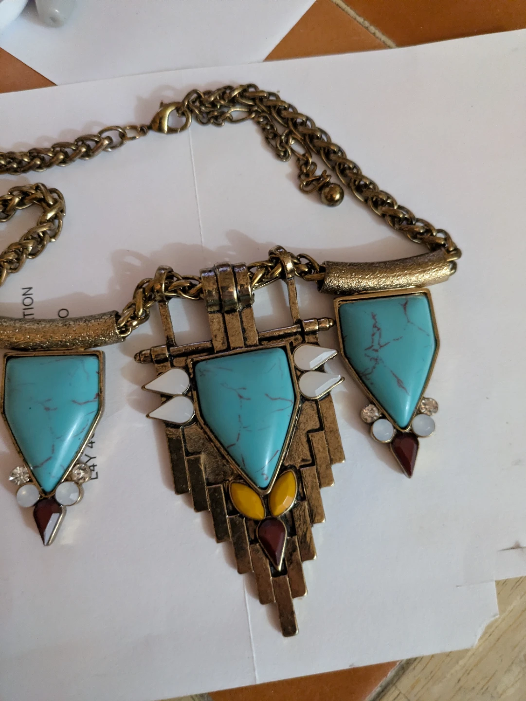 Turquoise and gold tribal statement necklace