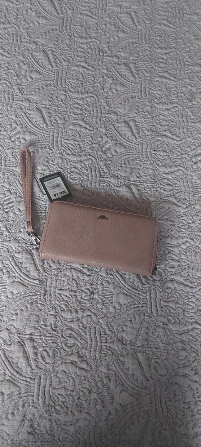 Roots Pink Leather Zip Around Wallet with Wrist Strap