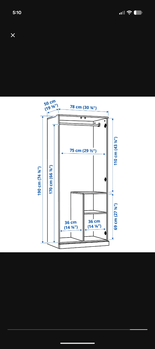 White Two-Door Wardrobe with Shelving